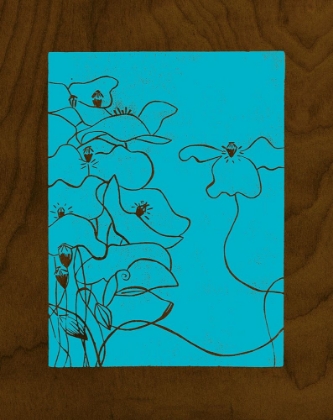 Picture of WENGE WOOD FLORAL 3-BLUE