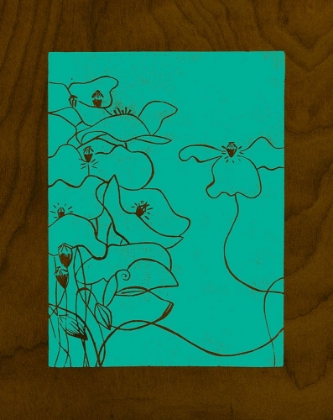 Picture of WENGE WOOD FLORAL 3-TEAL