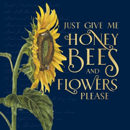 Picture of HONEY BEES AND FLOWERS PLEASE ON BLUE I-GIVE ME HONEY BEES
