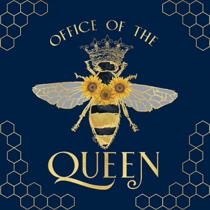 Picture of HONEY BEES AND FLOWERS PLEASE ON BLUE IV-THE QUEEN