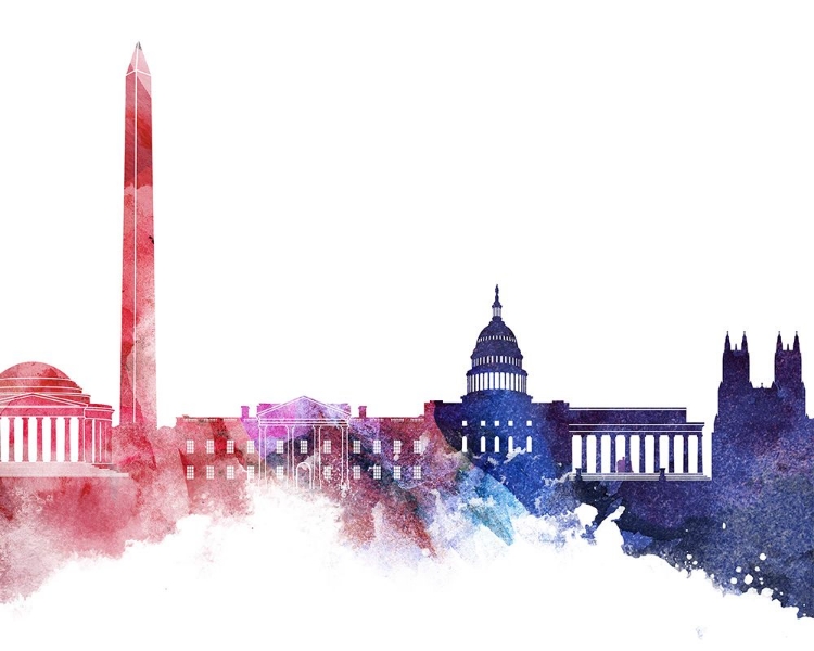 Picture of WASHINGTON DC WATERCOLOR CITYSCAPE - RED AND BLUE II