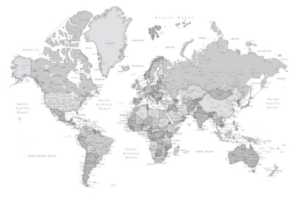 Picture of GRAY WORLD MAP WITH CITIES, CHAS