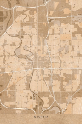 Picture of MAP OF WICHITA (KANSAS, USA) IN SEPIA VINTAGE STYLE