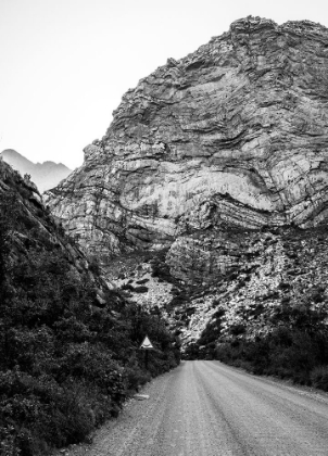 Picture of BLACK AND WHITE ROAD BETWEEN THE MOUNTAINS