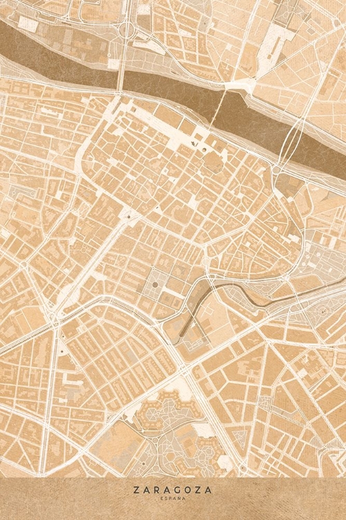 Picture of MAP OF ZARAGOZA DOWNTOWN (SPAIN) IN SEPIA VINTAGE STYLE