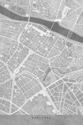 Picture of MAP OF ZARAGOZA DOWNTOWN (SPAIN) IN GRAY VINTAGE STYLE