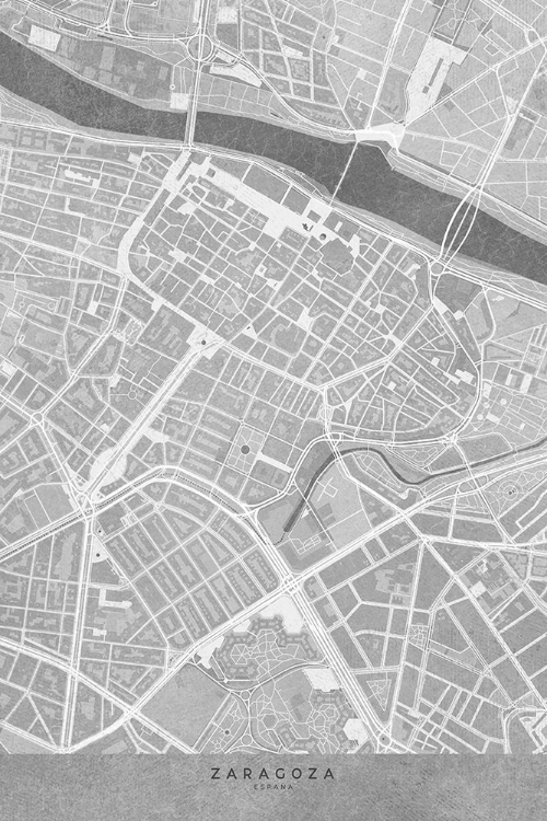 Picture of MAP OF ZARAGOZA DOWNTOWN (SPAIN) IN GRAY VINTAGE STYLE