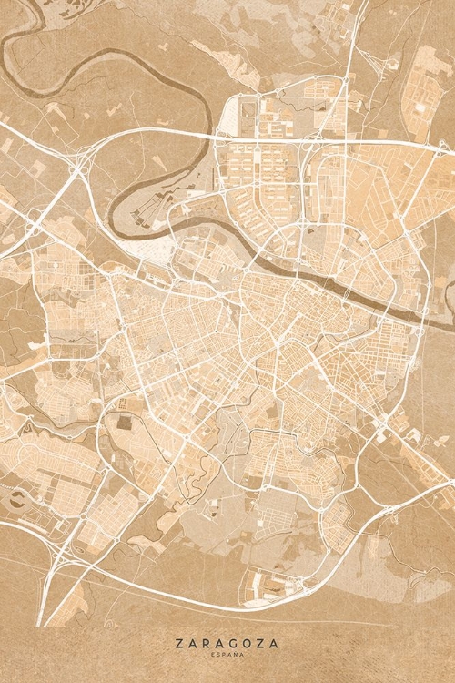 Picture of MAP OF ZARAGOZA (SPAIN) IN SEPIA VINTAGE STYLE