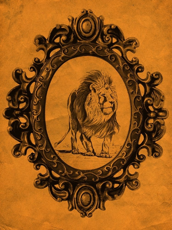 Picture of FRAMED LION IN TANGERINE