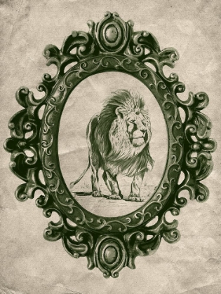 Picture of FRAMED LION IN EVERGREEN