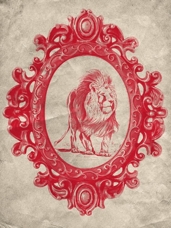 Picture of FRAMED LION IN CRIMSON