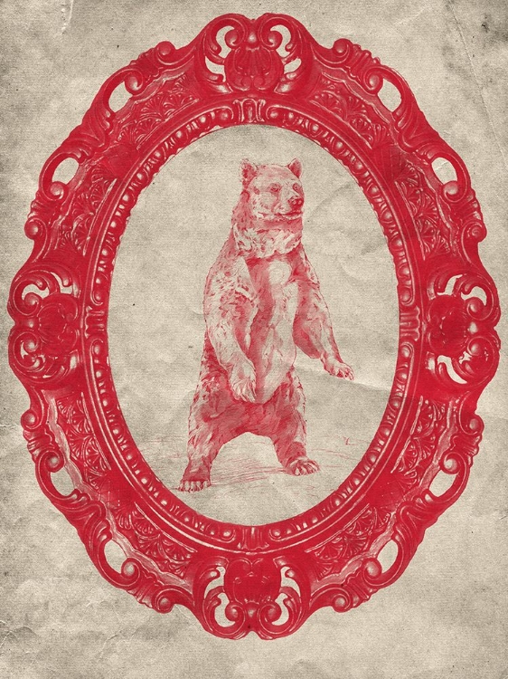 Picture of FRAMED GRIZZLY BEAR IN CRIMSON