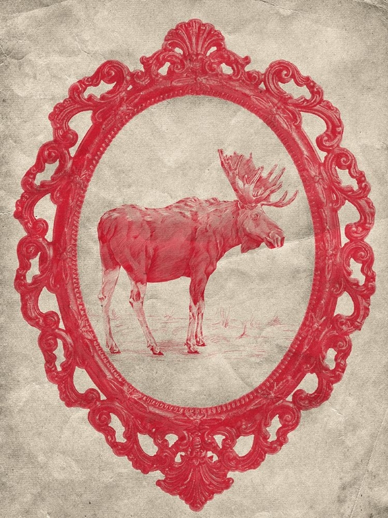 Picture of FRAMED MOOSE IN CRIMSON