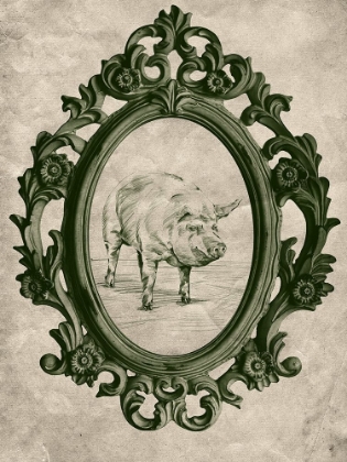 Picture of FRAMED PIG IN EVERGREEN
