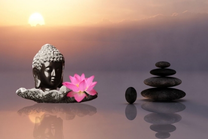 Picture of BLACK BUDDHA HEAD WITH PINK LOTUS