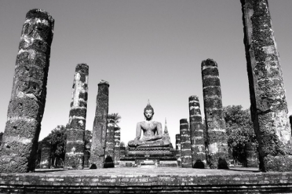 Picture of BUDDHA STATUE IN BLACK AND WHITE WITH COLUMNS