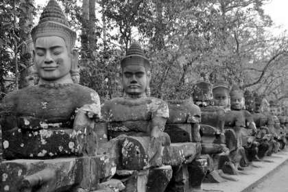 Picture of BUDDHA STATUE ROW IN BLACK AND WHITE