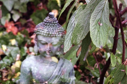Picture of GREEN BUDDHA STATUE WITH LEAVES