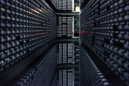 Picture of INTERIOR OF STORAGETEK TAPE LIBRARY AT NERSC