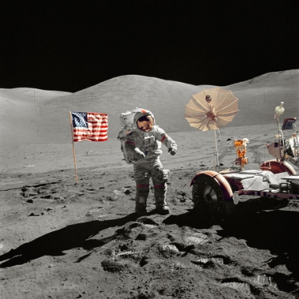 Picture of ASTRONAUT EUGENE A. CERNAN, WITH THE LUNAR ROVER