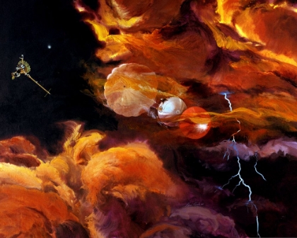 Picture of ARTISTS IMPRESSION OF THE GALILEO PROBE DESCENDING INTO JUPITER