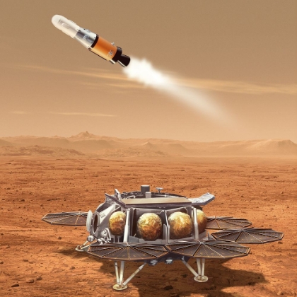 Picture of ARTIST CONCEPT FOR A PROPOSED MARS LANDER AND ROCKET