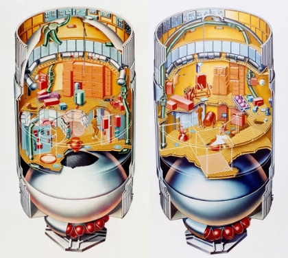 Picture of ARTIST CONCEPT TWO CUTAWAY VIEWS OF THE ORBITAL WORKSHOP
