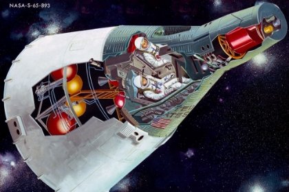 Picture of ARTIST CONCEPT OF A TWO-MAN GEMINI SPACECRAFT IN FLIGHT