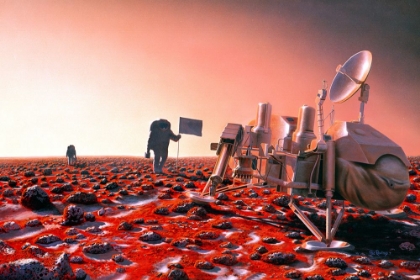 Picture of ARTIST CONCEPT THE FIRST HUMANS ON MARS VISIT THE VIKING 2 LANDER SITE
