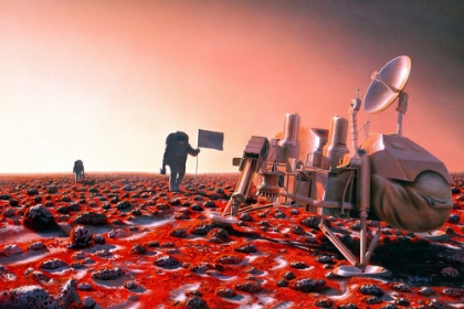 Picture of ARTIST CONCEPT THE FIRST HUMANS ON MARS VISIT THE VIKING 2 LANDER SITE