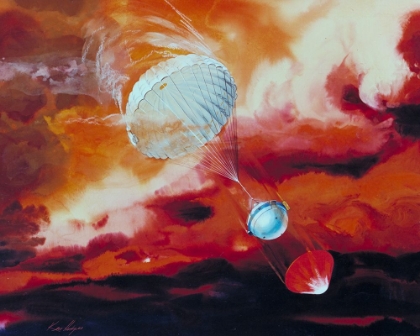 Picture of GALILEO PROBE DESCENDING INTO JUPITERS ATMOSPHERE