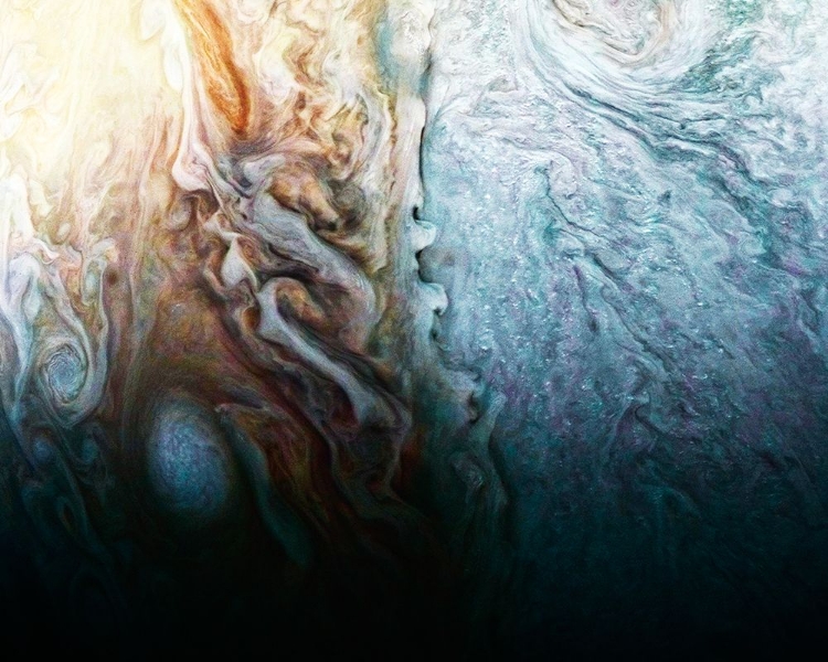Picture of JUPITER WHERE MULTIPLE ATMOSPHERIC CONDITIONS APPEAR TO COLLIDE