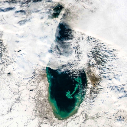 Picture of SEDIMENT TRANSFORMS LAKE MICHIGAN VIEWED FROM SPACE