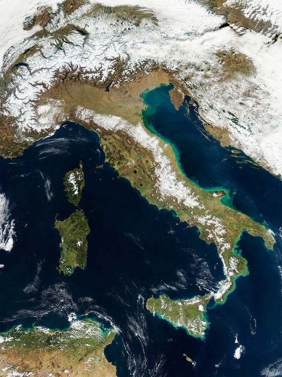 Picture of SNOW COVERS THE ALPS IN THE NORTH OF ITALY VIEWED FROM SPACE