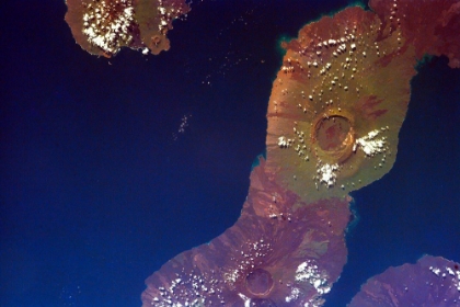 Picture of THE GALAPAGOS ISLANDS SHOWING TWO LARGE SHIELD VOLCANOES ON ISLA ISABELLA
