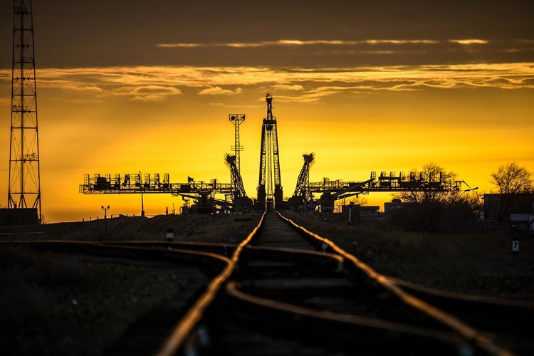 Picture of THE SOYUZ TMA-12M LAUNCH PAD AT THE BAIKONUR COSMODROME - KAZAKHSTAN