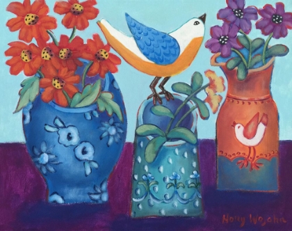 Picture of BLUE AND ORANGE VASES WITH CHIRP