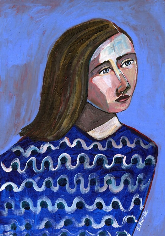 Picture of WOMAN IN BLUE SWEATER NAIVE PORTRAIT FIGURATIVE