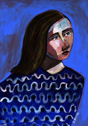 Picture of WOMAN IN BLUE SWEATER NAIVE PORTRAIT FIGURATIVE