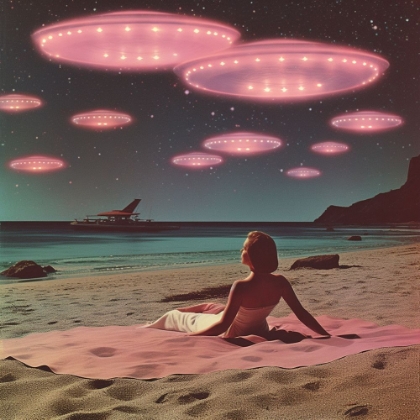 Picture of ALIEN BEACH AT NIGHT COLLAGE ART