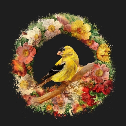Picture of GOLDFINCH IN FLOWERS GARLAND.PNG
