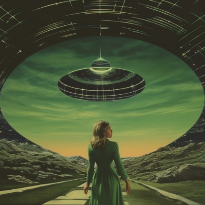 Picture of GREEN UFO COLLAGE ART