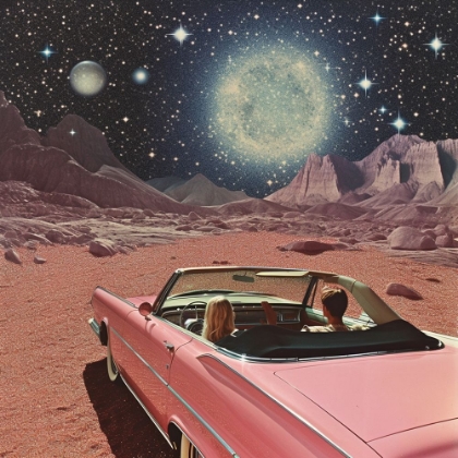 Picture of PINK VINTAGE CAR IN SPACE COLLAGE ART 2