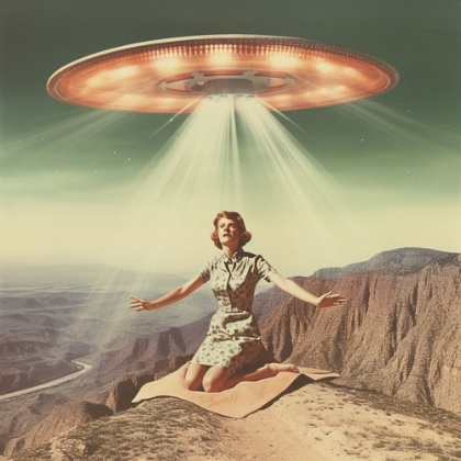 Picture of VINTAGE ALIEN ABDUCTION UFO COLLAGE ART