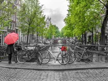Picture of WOMAN WITH UMBRELLA BY THE CANAL, AMSTERDAM