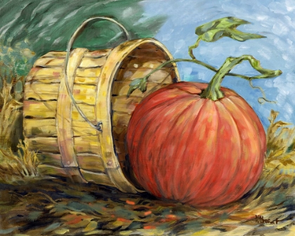 Picture of GLEANING AUTUMN - PUMPKIN AND BASKET - BRIGHT