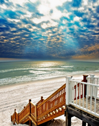 Picture of BEACH STAIRCASE BLUE SUN RAYS GLISTENING SEA