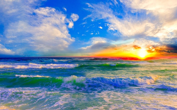 Picture of COLORFUL OCEAN SUNSET BLUE SEASCAPE SUNRISE