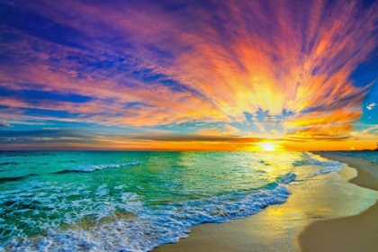 Picture of COLORFUL OCEAN SUNSET ORANGE AND RED BEACH SUNSET