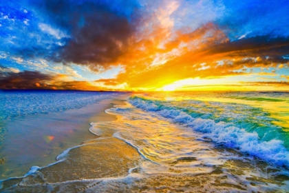 Picture of GOLDEN OCEAN WAVES BRIGHT ORANGE BLUE BEACH SUNSET
